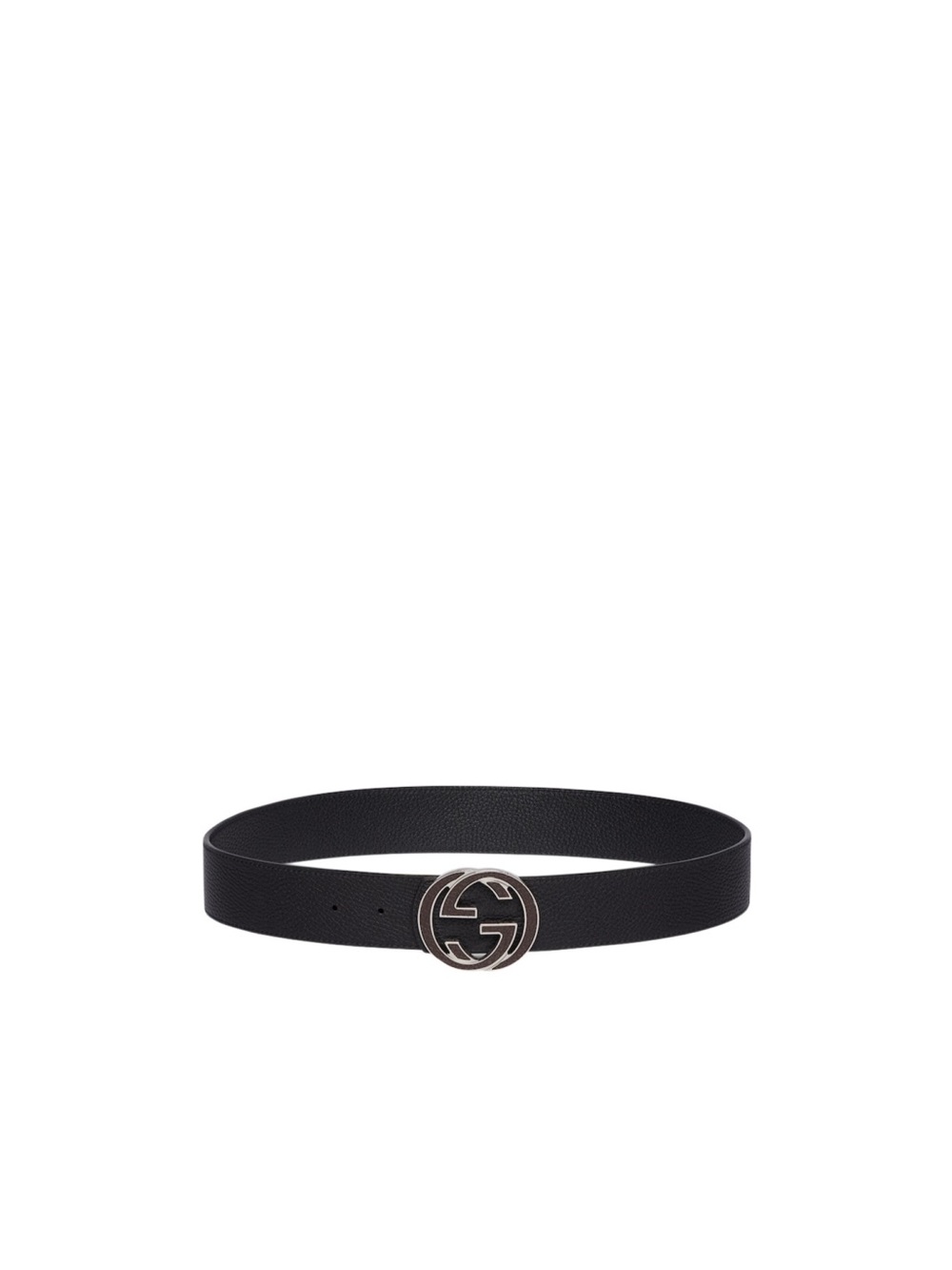 Gucci unisex Black Textured Leather Belt with Interlocking reversible